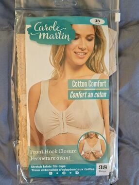 NEW! Carole Martin Front Closure Bra Size 38. Stretches to cup B,C,D